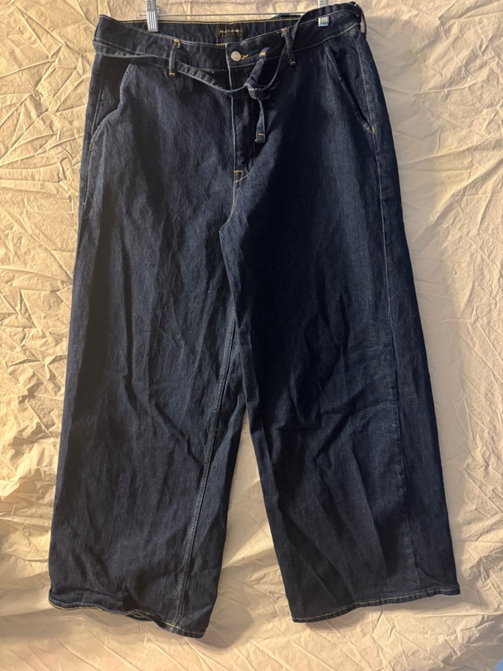Free Assembly High-Rise Wide-Leg Dark Blue Denim Jeans with Self-Tie Belt